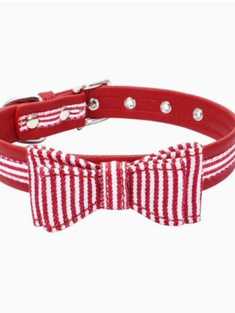 Zach Saylor Red Oxford Stripe Bow Tie Dog Collar Small Gift Packaged